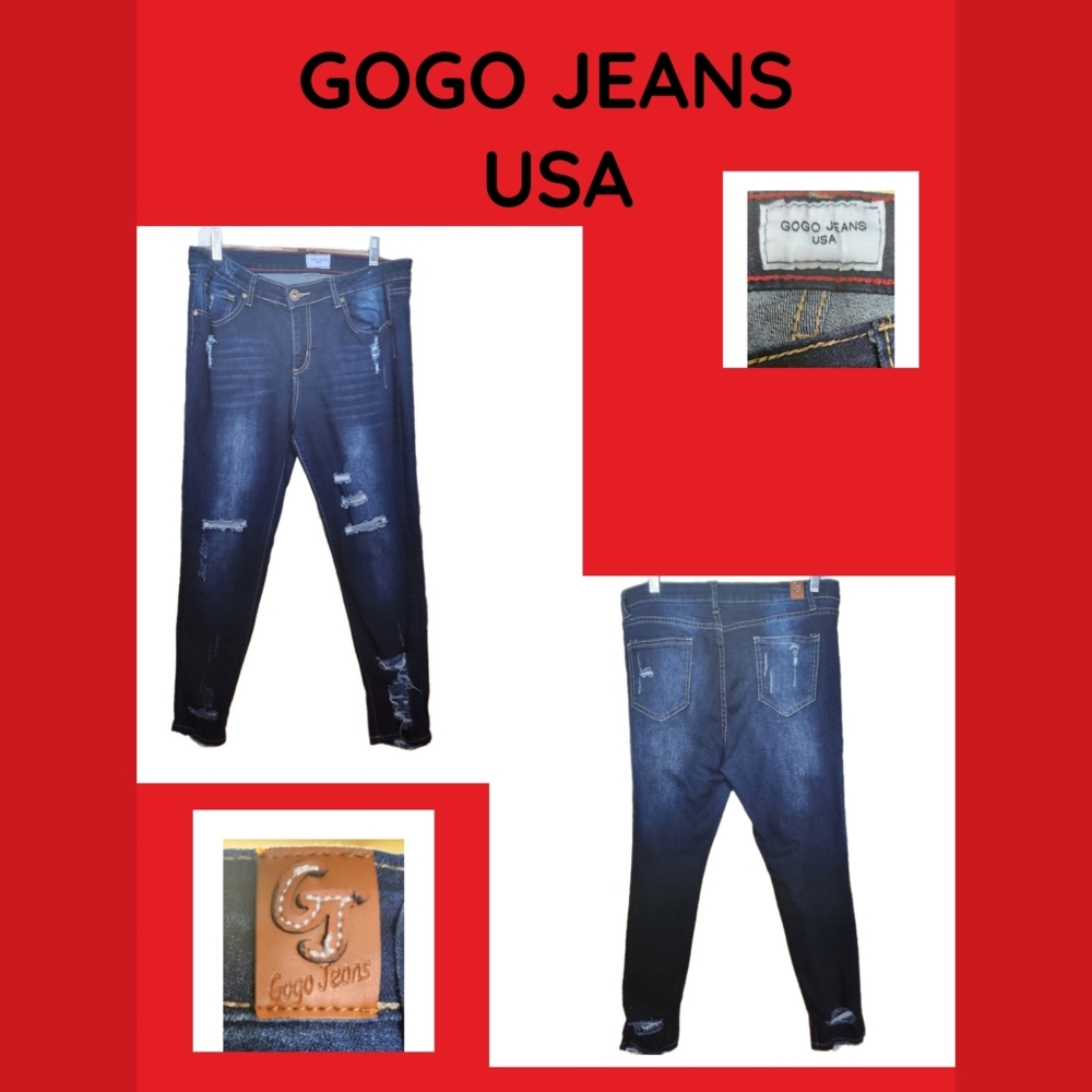GOGO JEANS USA DESTROYED DISTRESSED DESIGNER BOYFRIEND JEANS - Picture 1 of 5